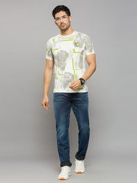 Men's White Printed Slim Fit T-Shirts