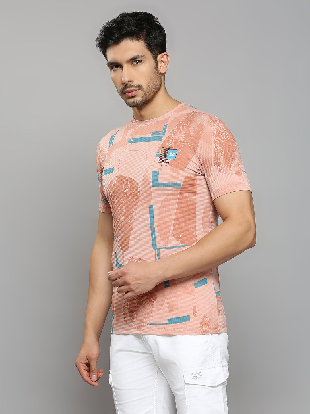 Men's Pink Printed Slim Fit T-Shirts