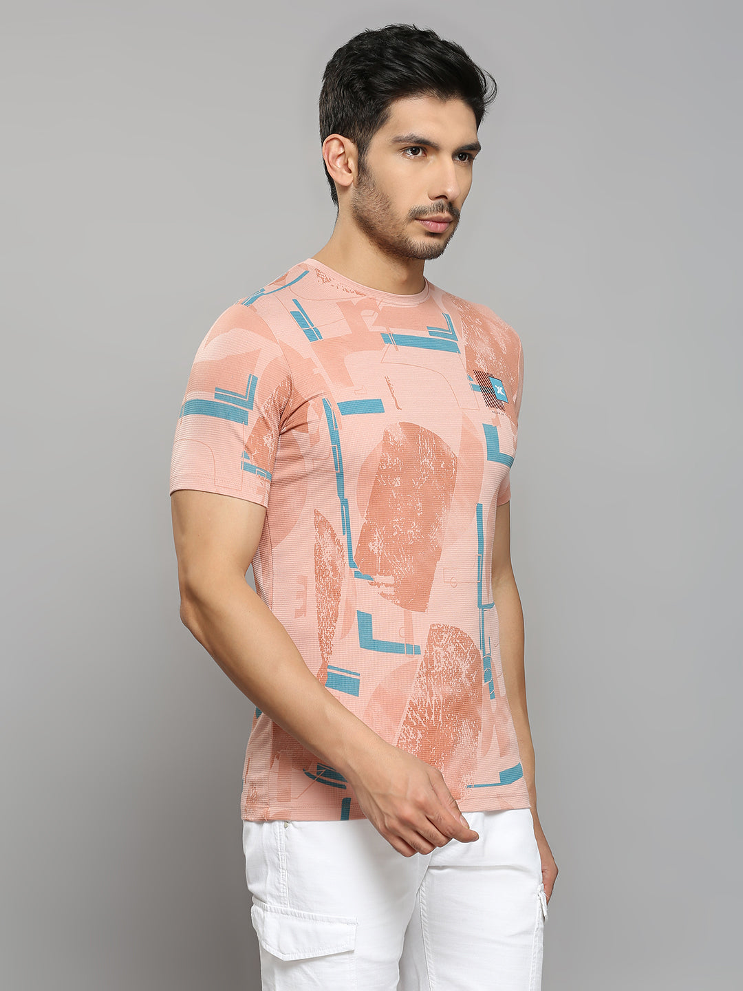 Men's Pink Printed Slim Fit T-Shirts