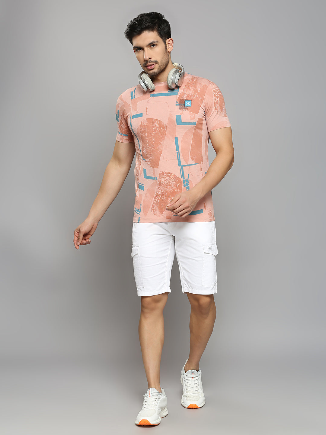 Men's Pink Printed Slim Fit T-Shirts