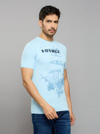 Men's Sky Blue Solid Slim Fit T-Shirts