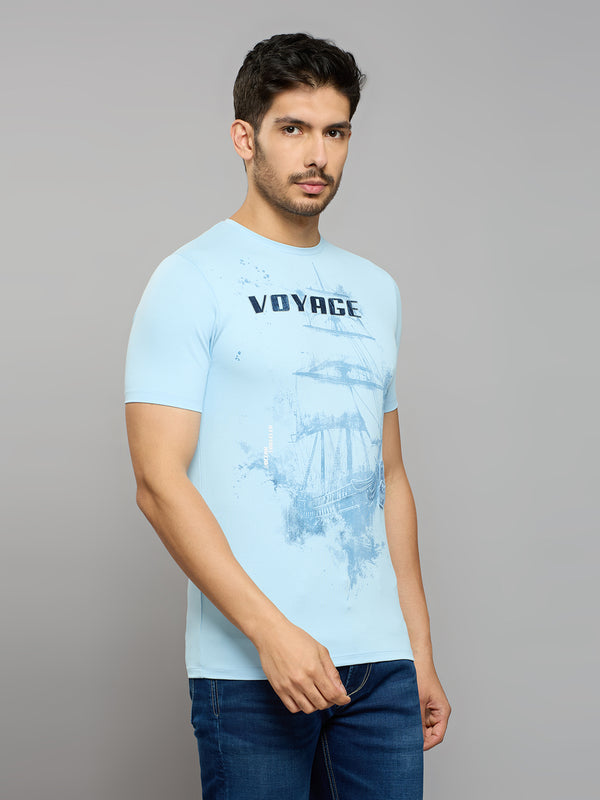 Men's Sky Blue Solid Slim Fit T-Shirts