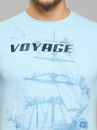 Men's Sky Blue Solid Slim Fit T-Shirts