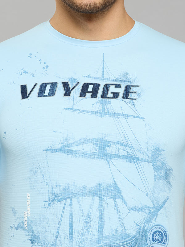 Men's Sky Blue Solid Slim Fit T-Shirts