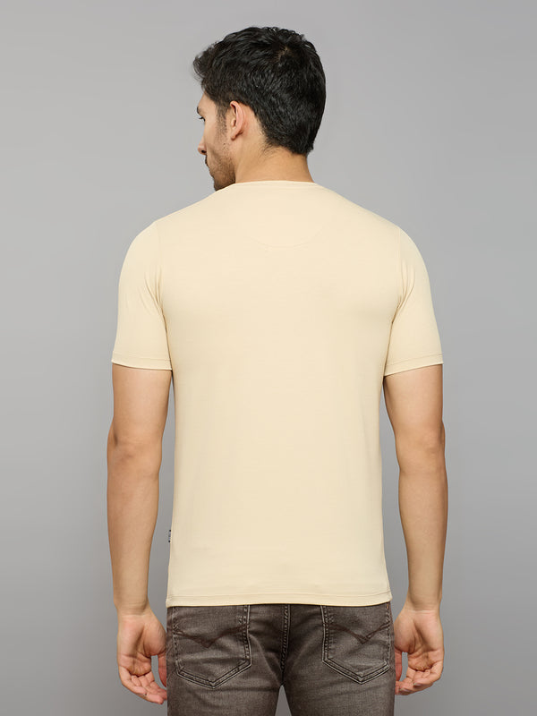 Men's Beige Solid Slim Fit T-Shirts