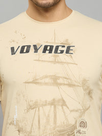 Men's Beige Solid Slim Fit T-Shirts