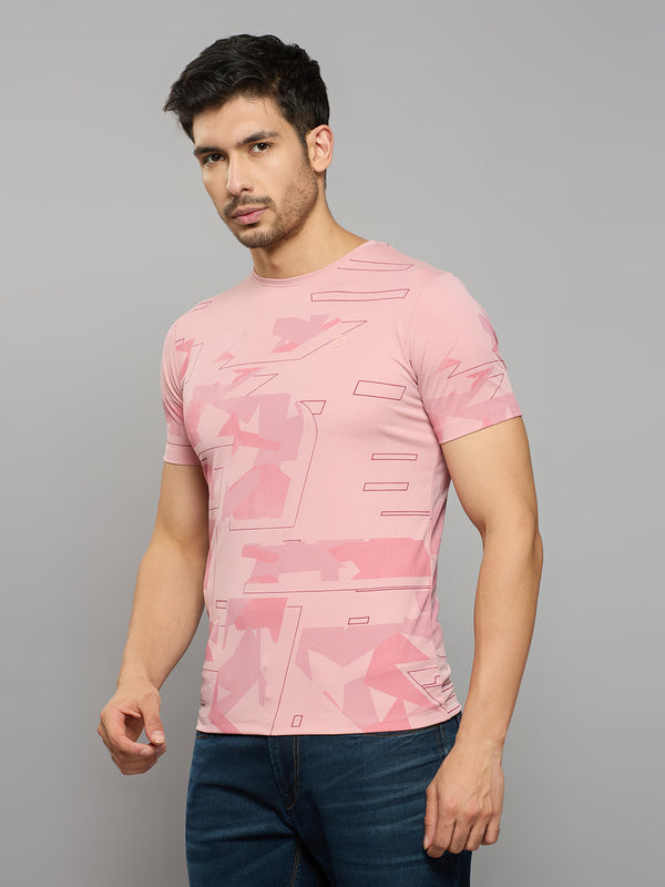 Men's Pink Printed Slim Fit T-Shirts