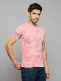 Men's Pink Printed Slim Fit T-Shirts