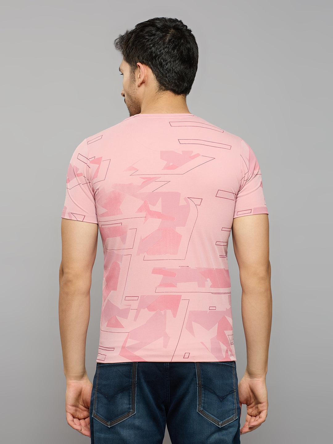 Men's Pink Printed Slim Fit T-Shirts