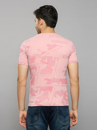 Men's Pink Printed Slim Fit T-Shirts