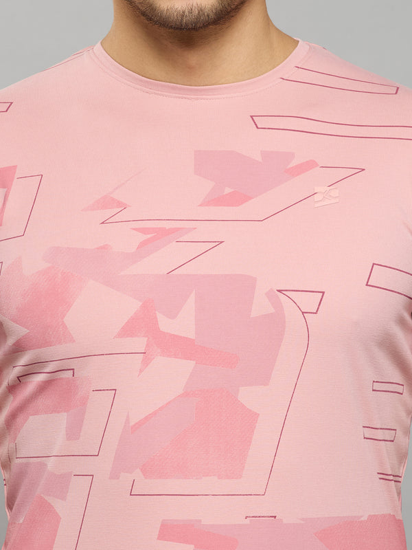 Men's Pink Printed Slim Fit T-Shirts