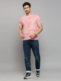 Men's Pink Printed Slim Fit T-Shirts
