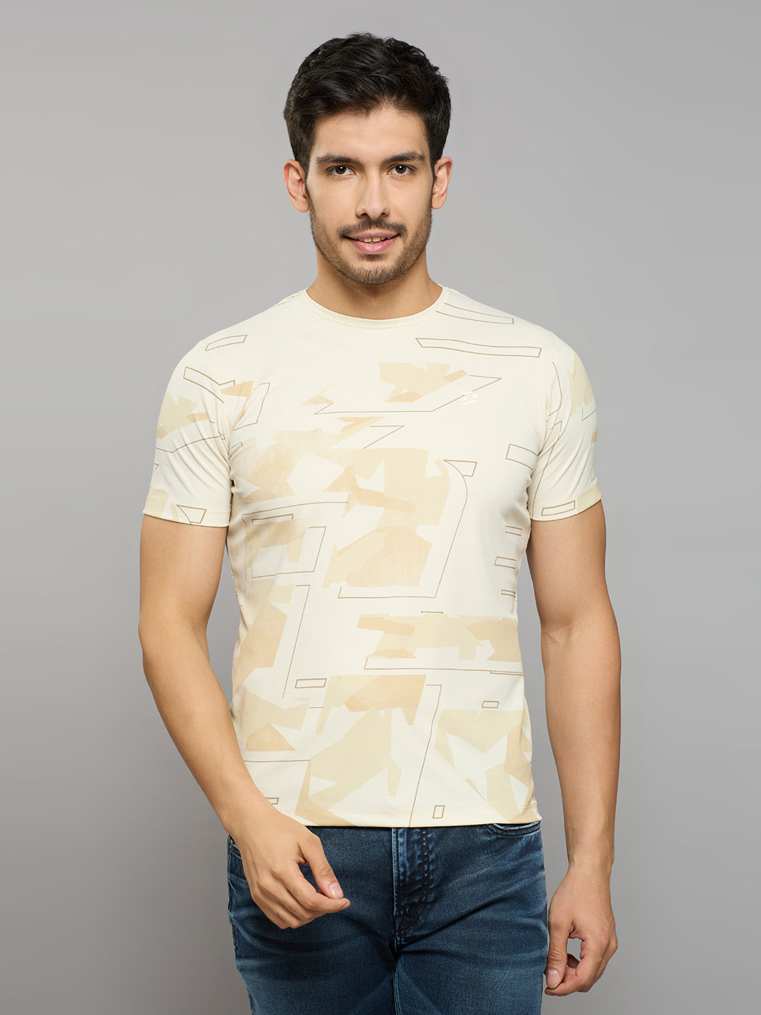 Men's Off White Printed Slim Fit T-Shirts
