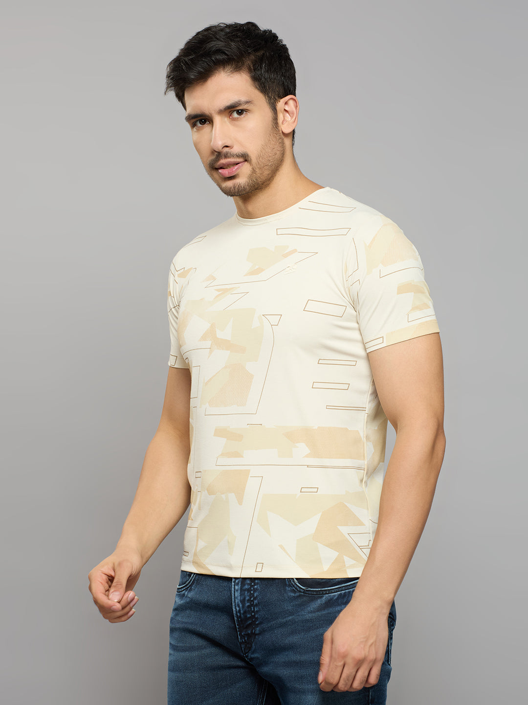 Men's Off White Printed Slim Fit T-Shirts