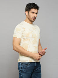 Men's Off White Printed Slim Fit T-Shirts