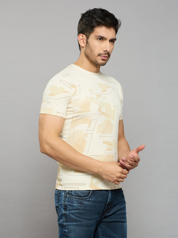 Men's Off White Printed Slim Fit T-Shirts