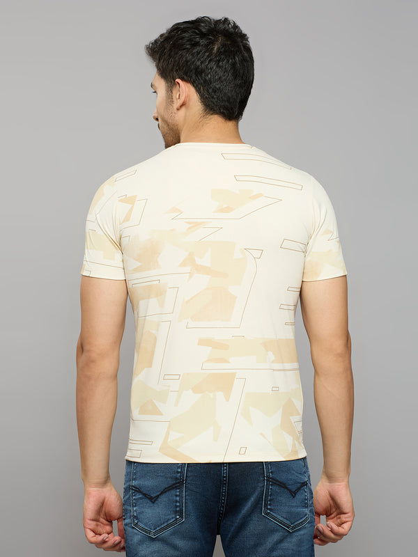 Men's Off White Printed Slim Fit T-Shirts