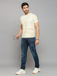 Men's Off White Printed Slim Fit T-Shirts