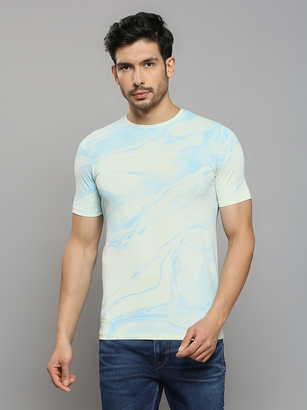 Men's Light Green Printed Slim Fit T-Shirts