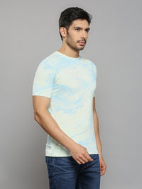 Men's Light Green Printed Slim Fit T-Shirts