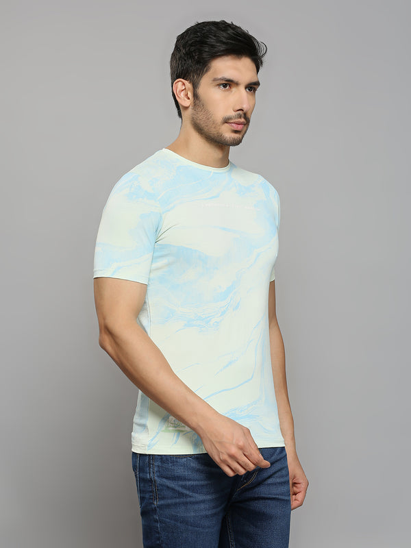Men's Light Green Printed Slim Fit T-Shirts