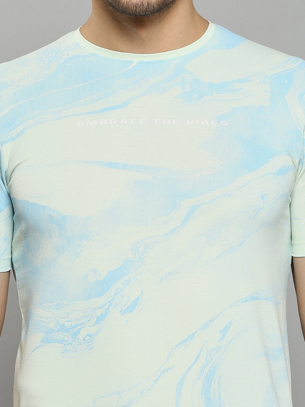 Men's Light Green Printed Slim Fit T-Shirts