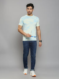 Men's Light Green Printed Slim Fit T-Shirts