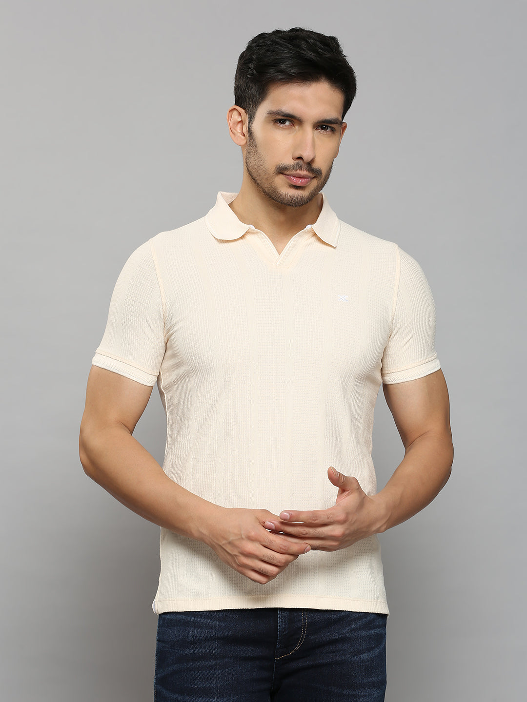Men's Peach Solid Slim Fit T-Shirts