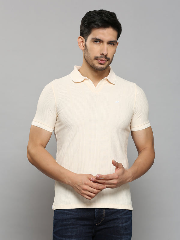 Men's Peach Solid Slim Fit T-Shirts