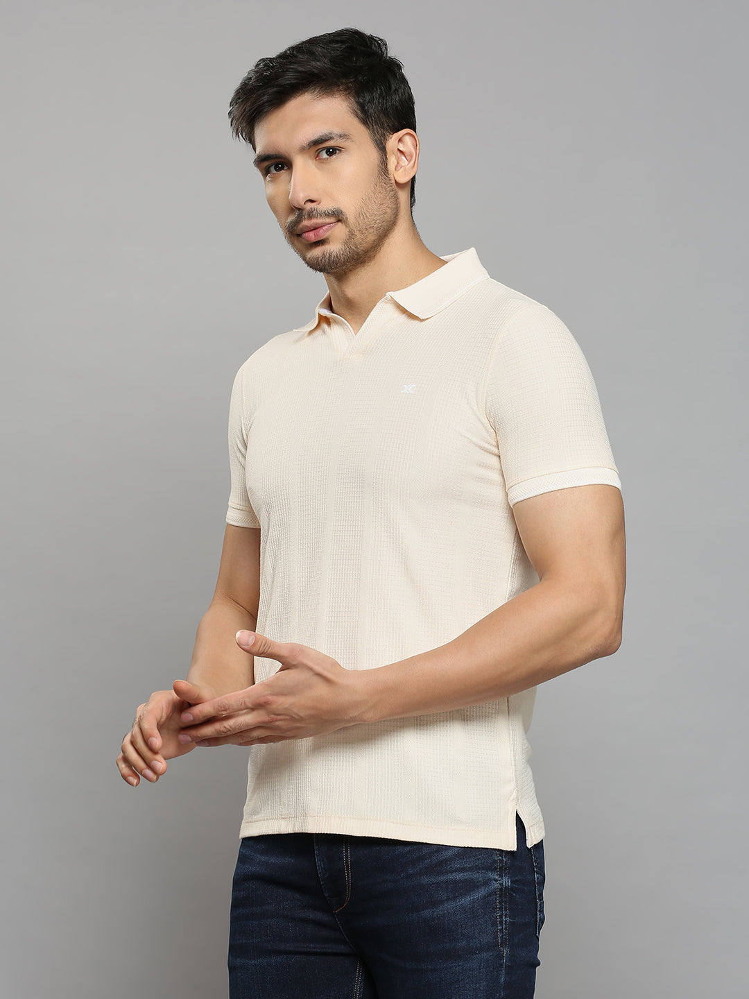 Men's Peach Solid Slim Fit T-Shirts