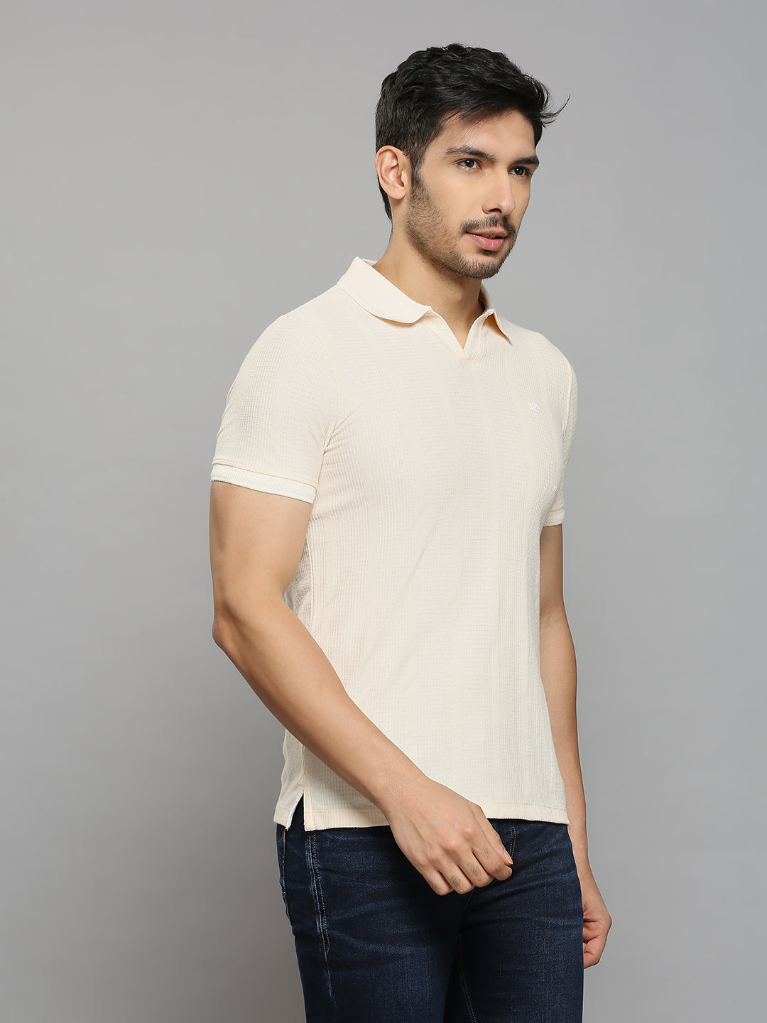 Men's Peach Solid Slim Fit T-Shirts