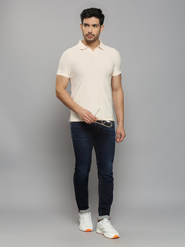 Men's Peach Solid Slim Fit T-Shirts