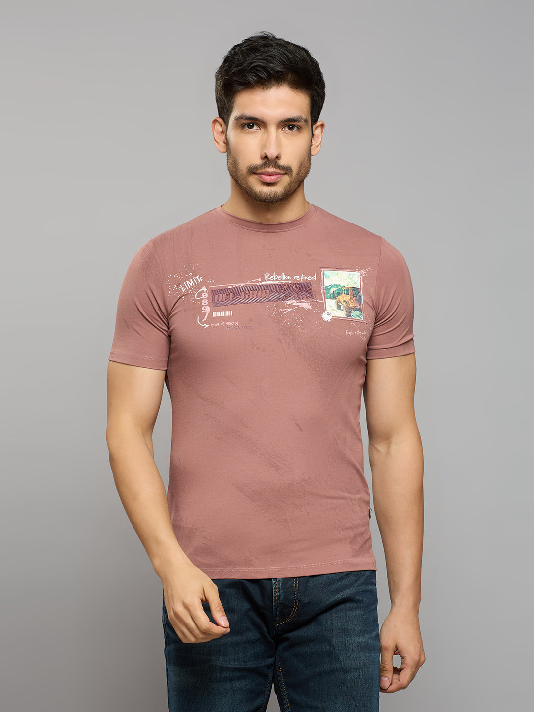 Men's Pink Printed Slim Fit T-Shirts