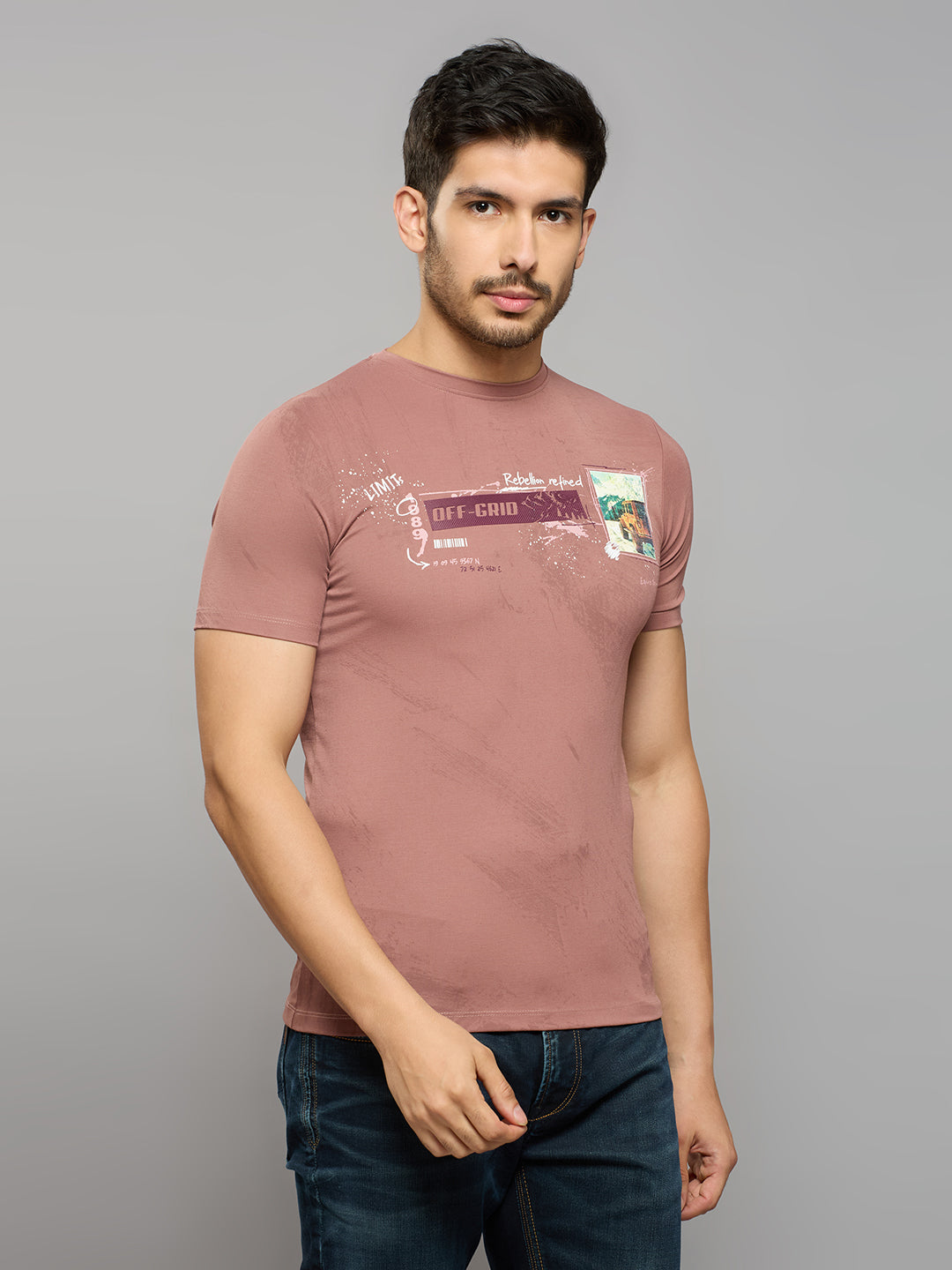 Men's Pink Printed Slim Fit T-Shirts