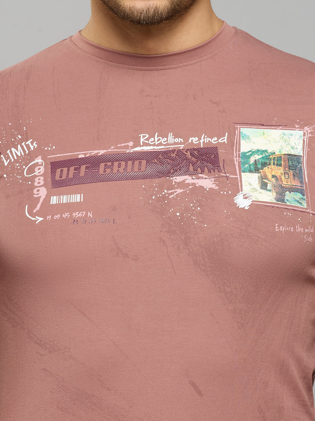 Men's Pink Printed Slim Fit T-Shirts