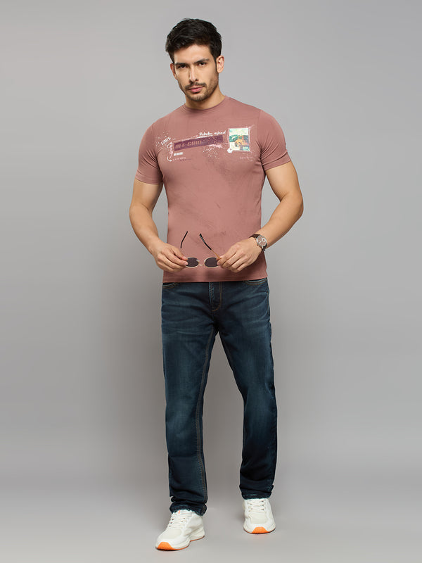 Men's Pink Printed Slim Fit T-Shirts
