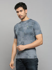 Men's Grey Printed Slim Fit T-Shirts