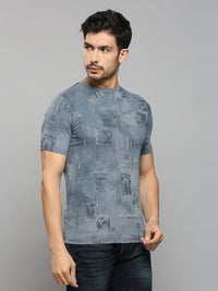 Men's Grey Printed Slim Fit T-Shirts