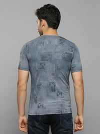 Men's Grey Printed Slim Fit T-Shirts