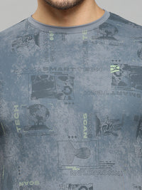 Men's Grey Printed Slim Fit T-Shirts