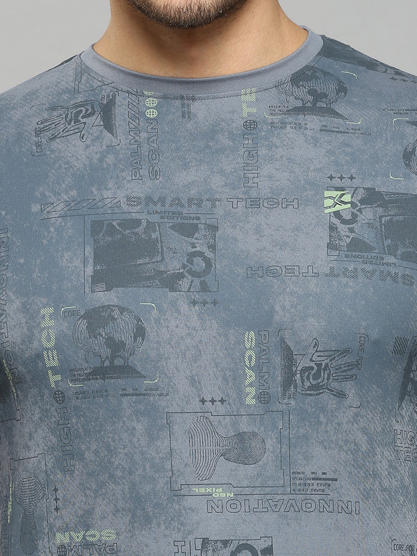 Men's Grey Printed Slim Fit T-Shirts