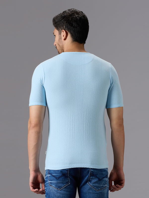 Men's Sky Blue Solid Slim Fit T-Shirts