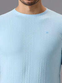 Men's Sky Blue Solid Slim Fit T-Shirts