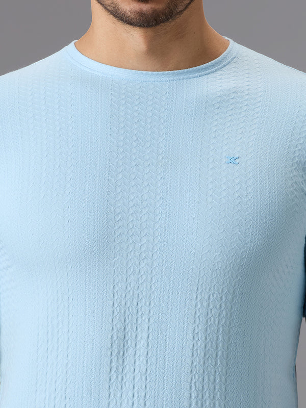 Men's Sky Blue Solid Slim Fit T-Shirts