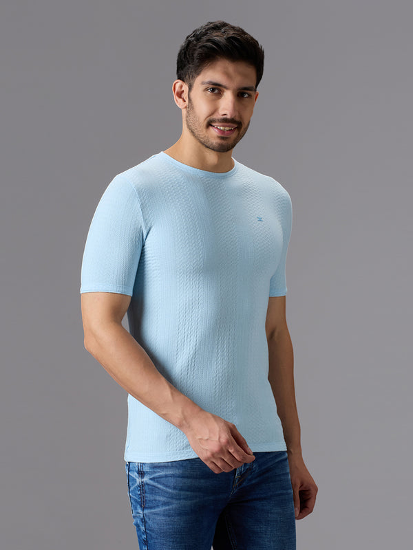 Men's Sky Blue Solid Slim Fit T-Shirts