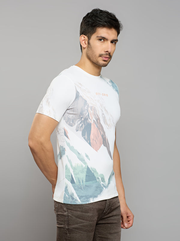 Men's Off White Printed Slim Fit T-Shirts
