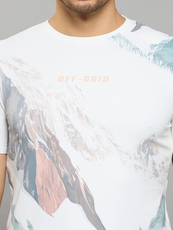 Men's Off White Printed Slim Fit T-Shirts