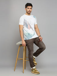 Men's Off White Printed Slim Fit T-Shirts