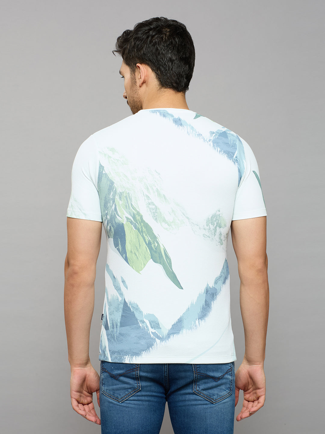 Men's Light Green Printed Slim Fit T-Shirts