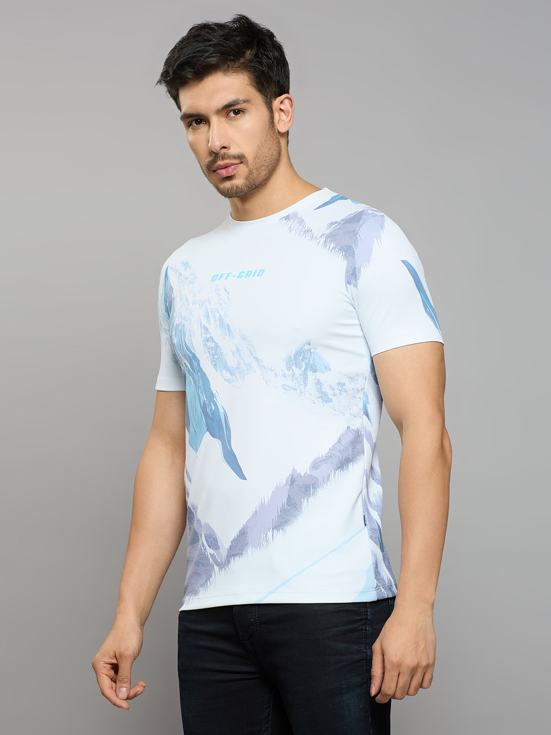 Men's Blue Printed Slim Fit T-Shirts